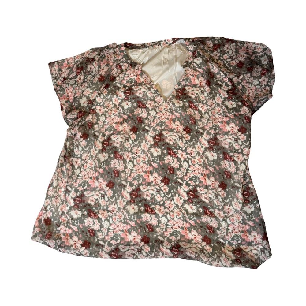 Floral Women's Top - Pink and Gray